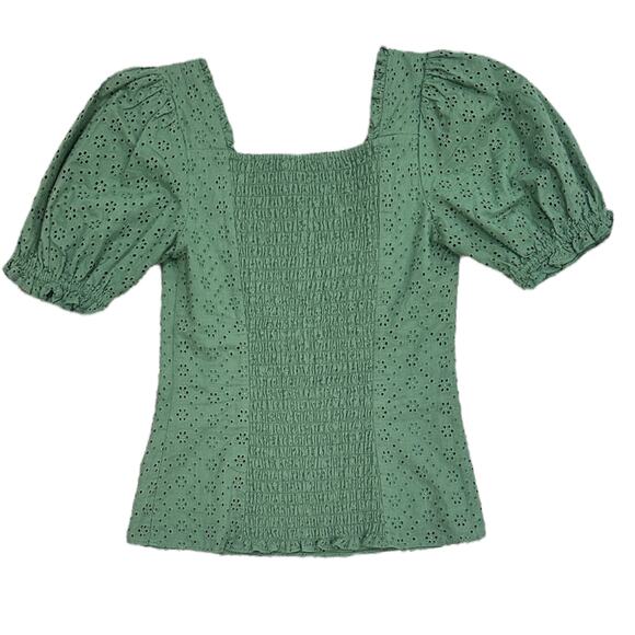 Rachel Parcell Puff Sleeve Green Eyelet Top - Picture 5 of 7